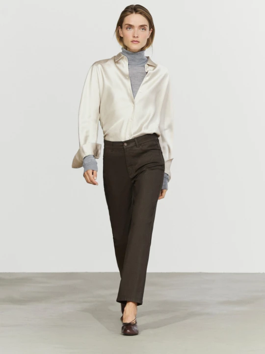 Zdjęcie produktu Woskowane Spodnie O Prostym Kroju - Brązowy - Massimo Dutti - Female