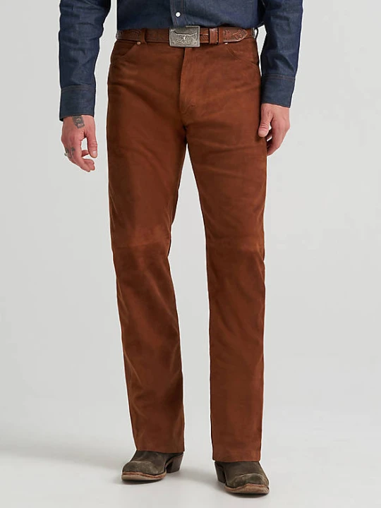 Zdjęcie produktu Wrangler Blue Bell 13MWZ Original Cowboy Cut Leather Trousers Cherry Mahogany Size 38 x34