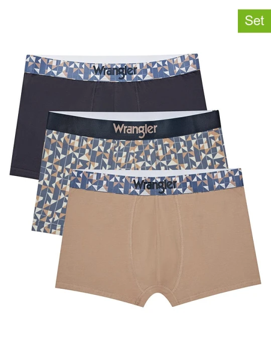 Zdjęcie produktu Wrangler Bokserki (3 pary) "Colins" w kolorze granatowo-beżowo-niebieskim rozmiar: XL