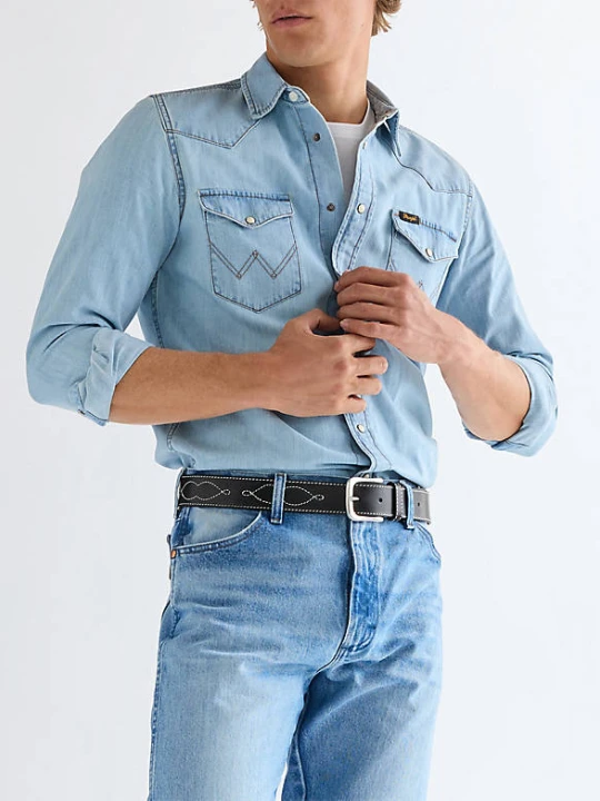 Zdjęcie produktu Wrangler Western Stitch Leather Belt Black