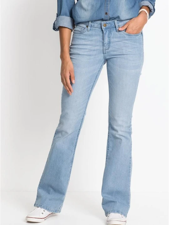 Zdjęcie produktu Wygodne dżinsy ze stretchem o kroju bootcut, mid waist BonPrix niebieski