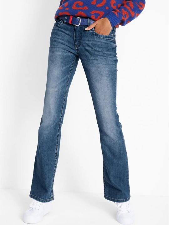 Zdjęcie produktu Wygodne dżinsy ze stretchem, o kroju bootcut, mid waist BonPrix niebieski