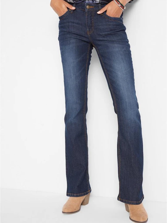 Zdjęcie produktu Wygodne dżinsy ze stretchem, o kroju bootcut, mid waist BonPrix niebieski
