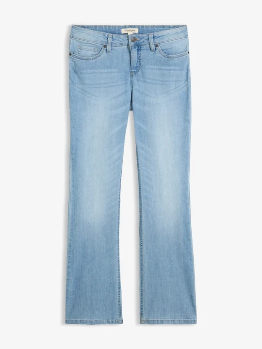 Zdjęcie produktu Wygodne dżinsy ze stretchem o kroju bootcut, mid waist BonPrix niebieski