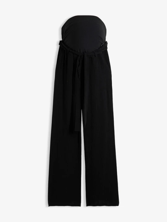 Zdjęcie produktu Wygodne spodnie ciążowe z wiskozowej krepy o kroju loose fit BonPrix czarny