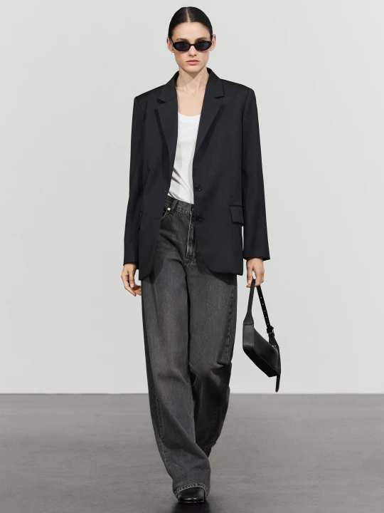 Zdjęcie produktu Wyjątkowo Cienka Marynarka Na Dwa Guziki - Granatowy - Massimo Dutti - Female