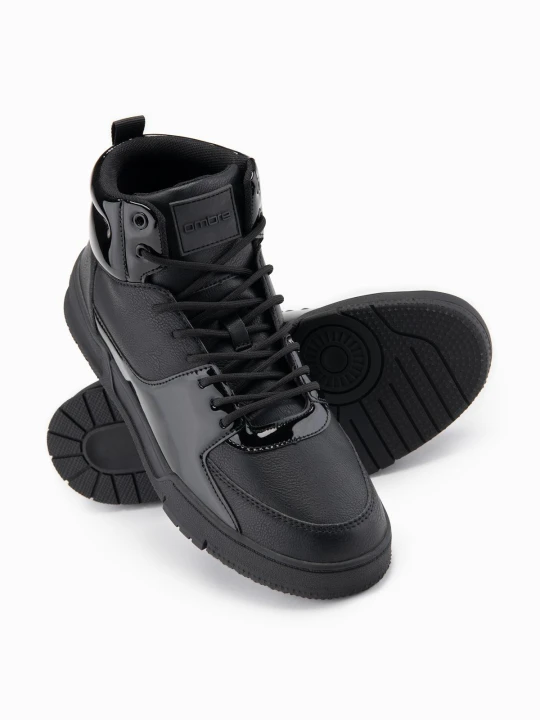 Zdjęcie produktu Wysokie buty męskie sneakersy z połyskującymi elementami – czarne V1 - Rozmiar: 40 Ombre Clothing