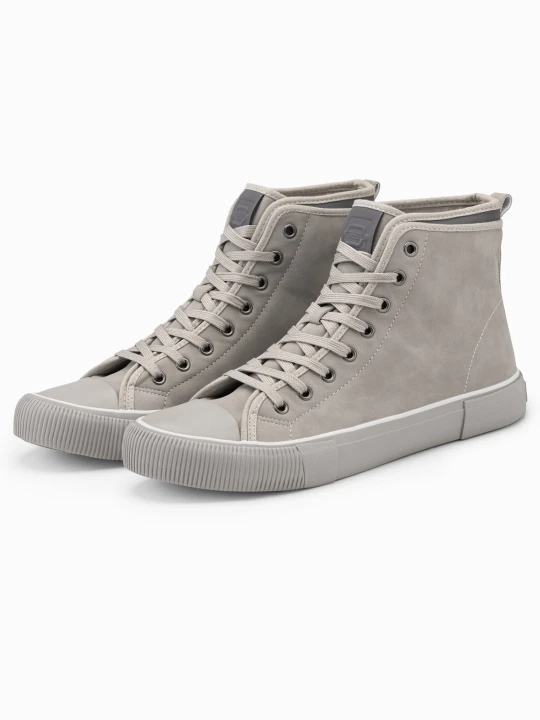 Zdjęcie produktu Wysokie buty męskie trampki z dekoracyjną lamówką – popielate V3 - Rozmiar: 45 Ombre Clothing popielaty