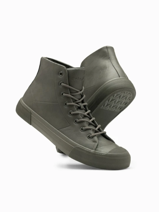 Zdjęcie produktu Wysokie buty męskie trampki z gumowym noskiem – oliwkowe V4 - Rozmiar: 40 Ombre Clothing oliwkowy
