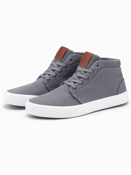 Zdjęcie produktu Wysokie męskie buty trampki z bawełnianego płótna – szare V3 - Rozmiar: 41 Ombre Clothing