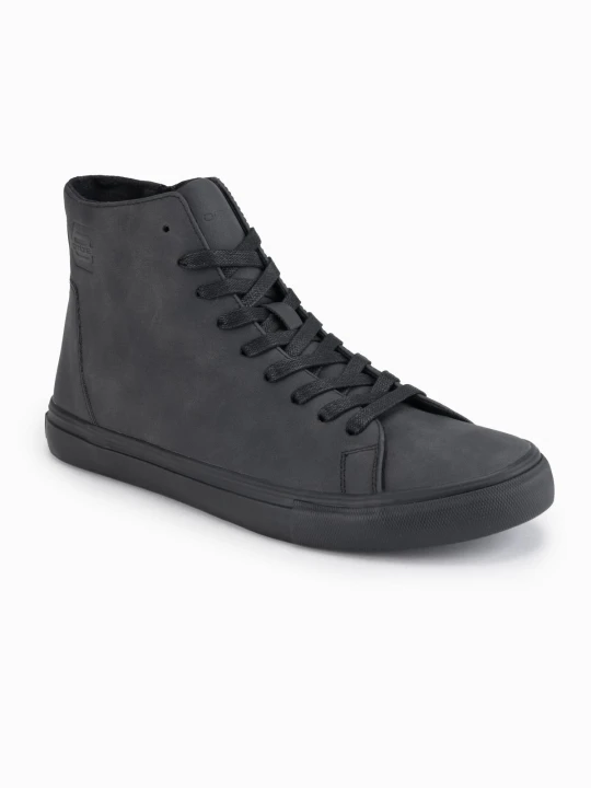 Zdjęcie produktu Wysokie męskie trampki z matową fakturą i wytłaczanym logo – czarne V1 Ombre Clothing