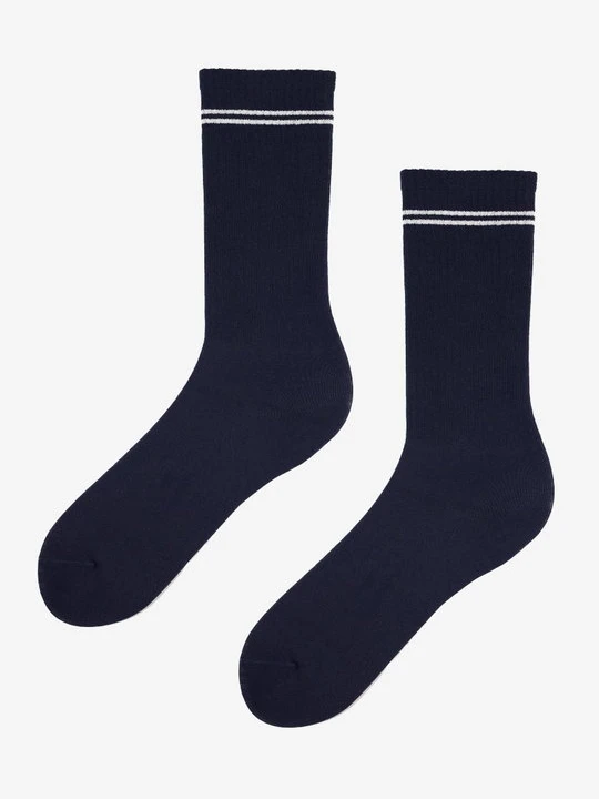 Zdjęcie produktu Wysokie skarpetki damskie ze srebrnymi paskami SVL Stripes Marilyn NAVY
