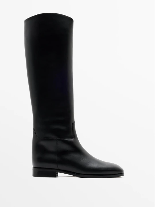 Zdjęcie produktu Wysokie Skórzane Kozaki - Made In Spain - Czarny - Massimo Dutti - Female