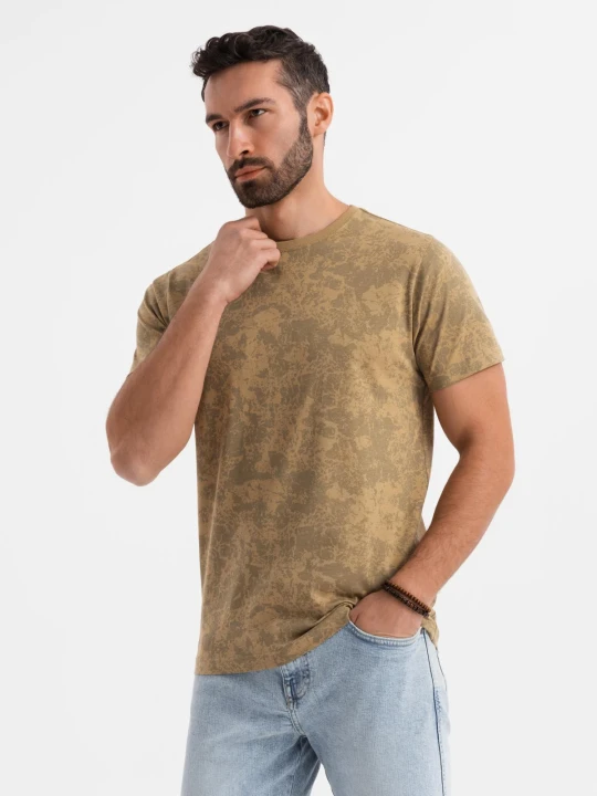 Zdjęcie produktu Wzorzysta bawełniana męska koszulka z krótkim rękawem – oliwkowa V3 Ombre Clothing oliwkowy