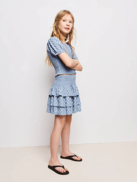 Zdjęcie produktu Wzorzysta spódnica z falbanami niebieski - Dzieci - lata - MANGO KIDS