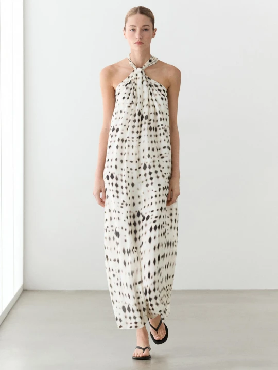 Zdjęcie produktu Wzorzysta Sukienka Z Dekoltem Halter - Biały Złamany - Massimo Dutti - Female