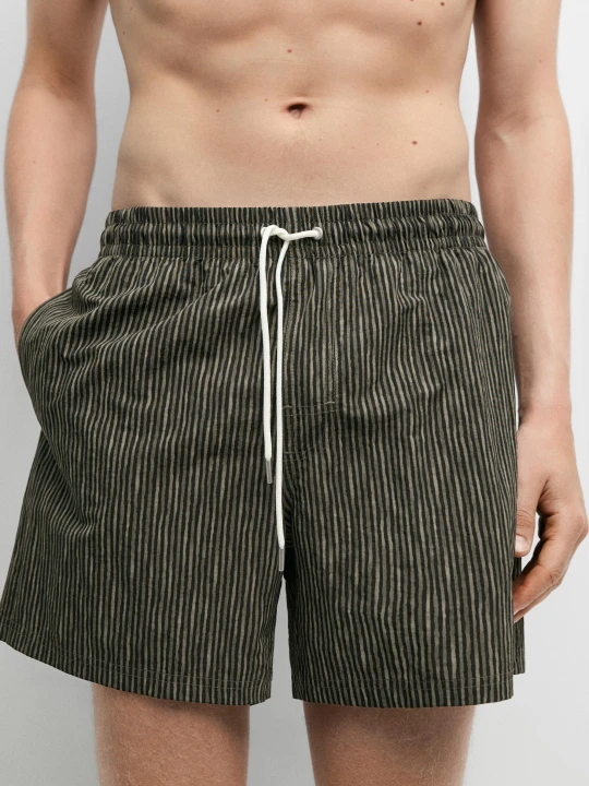 Zdjęcie produktu Wzorzyste Szorty Kąpielowe W Paski - Khaki - Massimo Dutti - Male