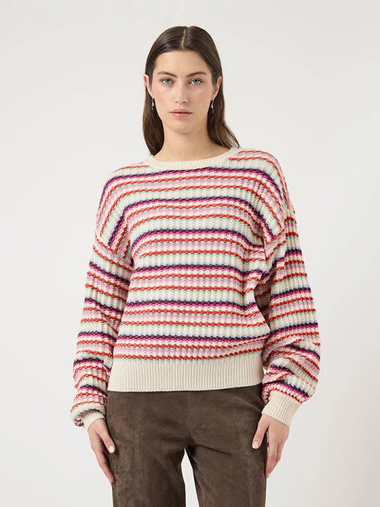 Zdjęcie produktu YAS Sweter "Boogie" w kolorze kremowym ze wzorem rozmiar: XL