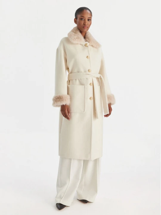 Zdjęcie produktu YES LONDON Płaszcz wełniany CD1211 Kremowy Regular Fit