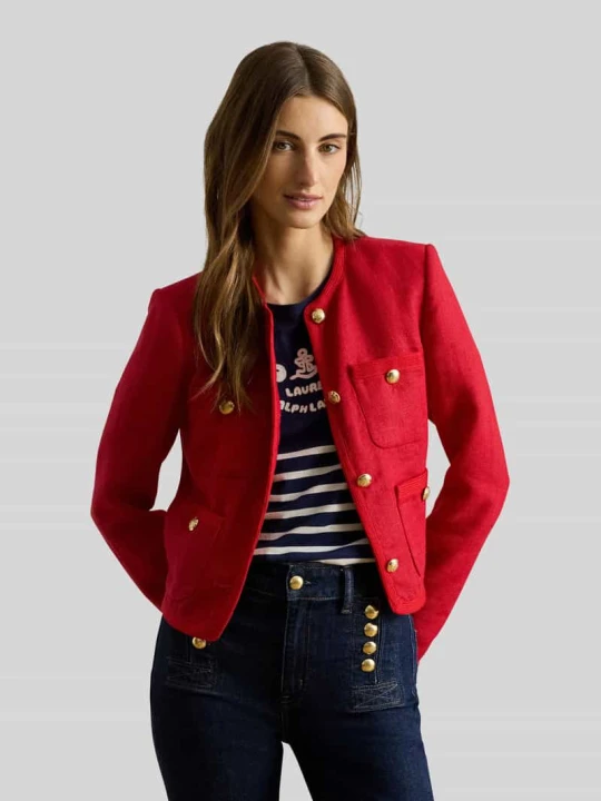 Zdjęcie produktu Żakiet krótki o kroju regular fit z detalami z guzikiem Lauren Ralph Lauren Czerwony