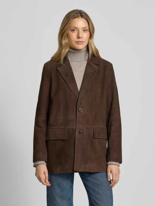 Zdjęcie produktu Żakiet o kroju regular fit z naturalnej skóry koziej welurowej model ‘Tara’ My Essential Wardrobe Czekoladowy