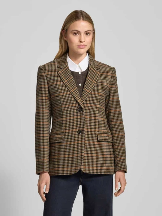 Zdjęcie produktu Żakiet wełniany z kołnierzem z połami model ‘HOUNDSTOOTH’ Gant Camel