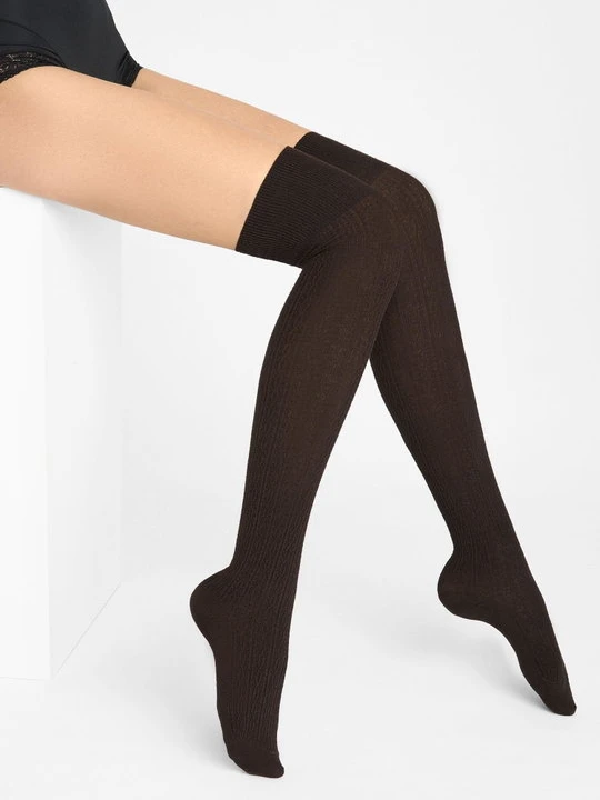 Zdjęcie produktu Zakolanówki damskie bawełniane z prążkowanym splotem brąz Zazu Cotton A40 Marilyn