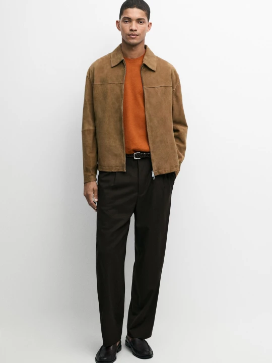 Zdjęcie produktu Zamszowa Kurtka Skórzana - Jasny Beż - Massimo Dutti - Male