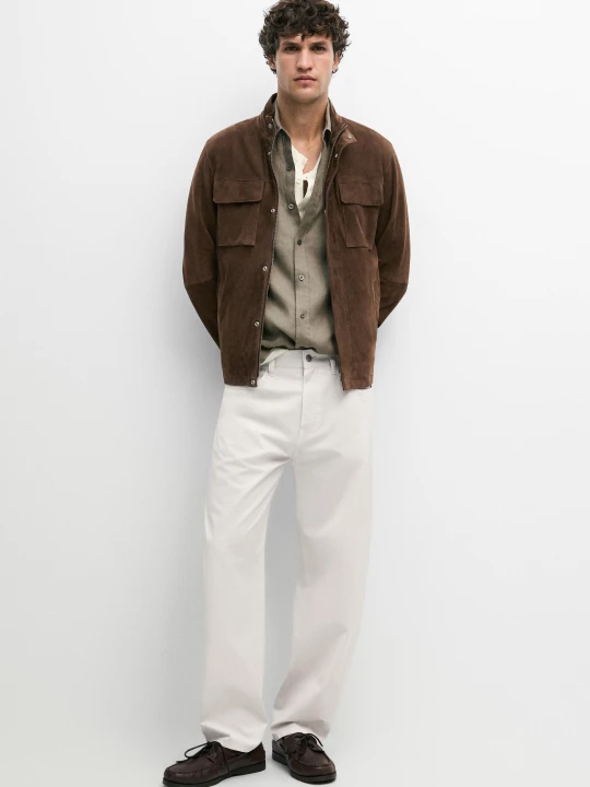 Zdjęcie produktu Zamszowa Kurtka Skórzana Z Kieszeniami - Brązowy - Massimo Dutti - Male