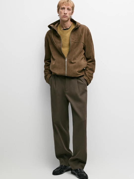 Zdjęcie produktu Kurtka: Skóra, Zamsz, Kaptur - Ecru Średni - Massimo Dutti - Male