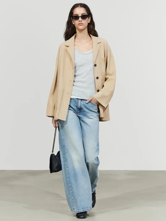 Zdjęcie produktu Zamszowa Marynarka Z Kieszeniami - Beżowy - Massimo Dutti - Female