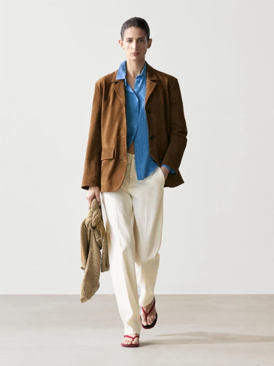 Zdjęcie produktu Zamszowa Marynarka Z Klapami - Wielbłądzi - Massimo Dutti - Female