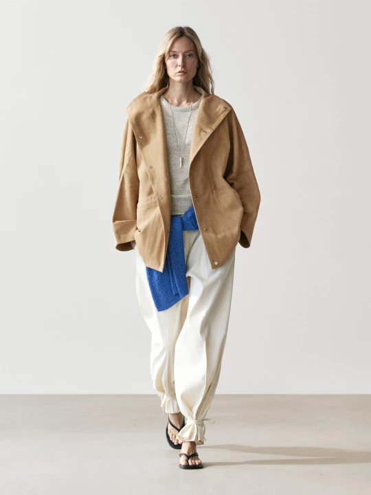 Zdjęcie produktu Skórzana Zamszowa Kurtka Oversize - Piaskowy - - Massimo Dutti - Kobieta