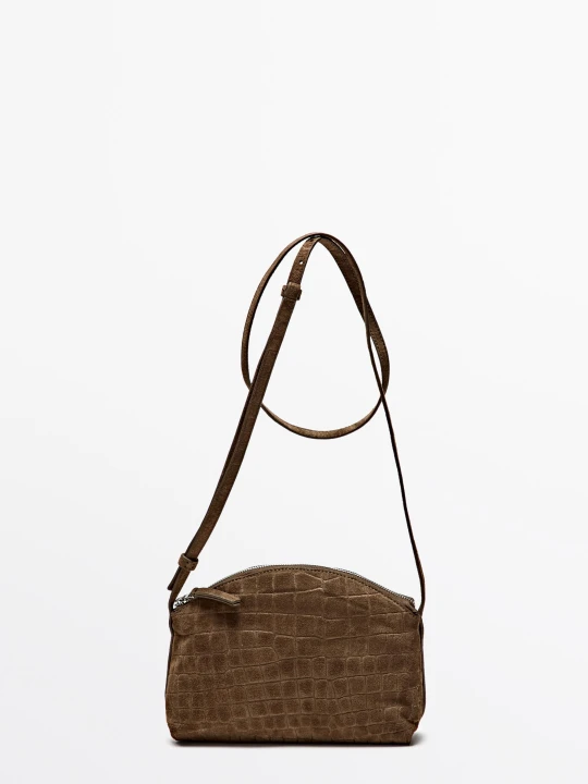 Zdjęcie produktu Zamszowa Torebka Listonoszka - Khaki - Massimo Dutti - Female