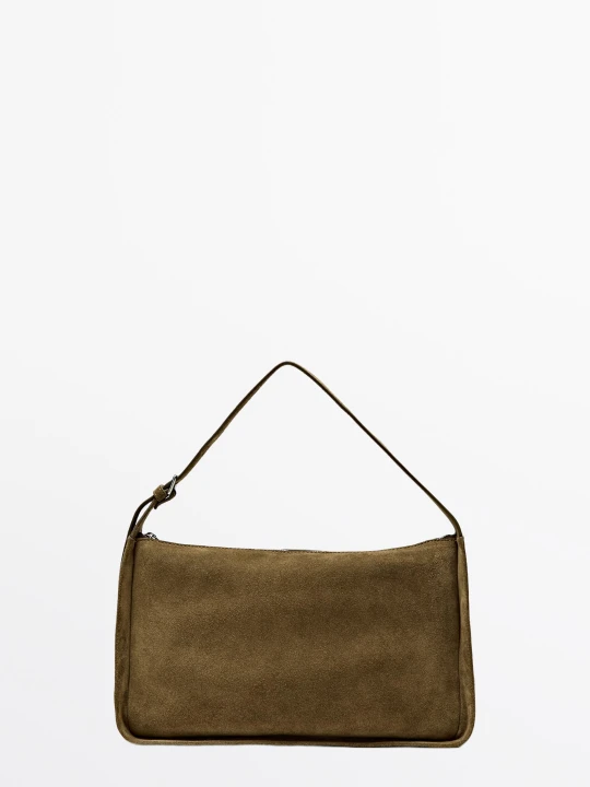 Zdjęcie produktu Zamszowa Torebka Listonoszka - Zielony Khaki - Massimo Dutti - Female