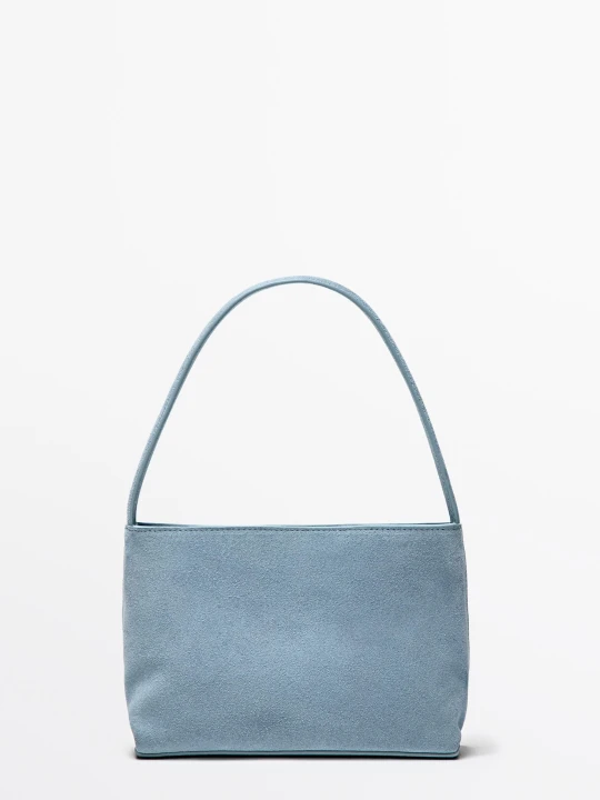 Zdjęcie produktu Zamszowa Torebka Na Ramię - Jasnoniebieski - Massimo Dutti - Female