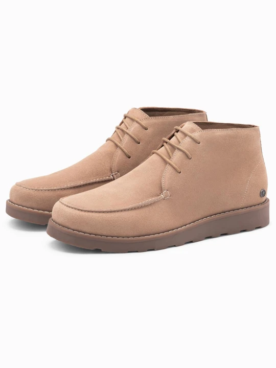 Zdjęcie produktu Zamszowe buty męskie za kostkę z grubą podeszwą – beżowe V1 - Rozmiar: 41 Ombre Clothing