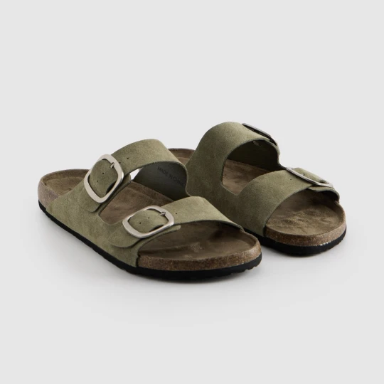 Zdjęcie produktu Zamszowe klapki z klamrami oliwkowe House khaki