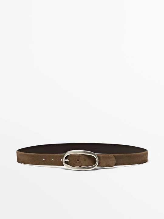 Zdjęcie produktu Zamszowy Pasek Skórzany - Szarobrązowy - M / 85cm - Massimo Dutti - Female