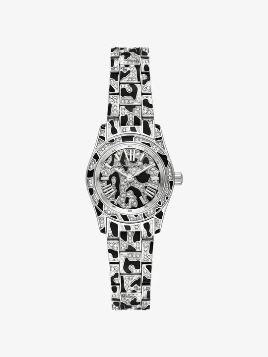 Zdjęcie produktu Zegarek miniaturowy Lexington w srebrnym kolorze z nadrukiem zwierzęcym z kryształkami pavé Michael Kors