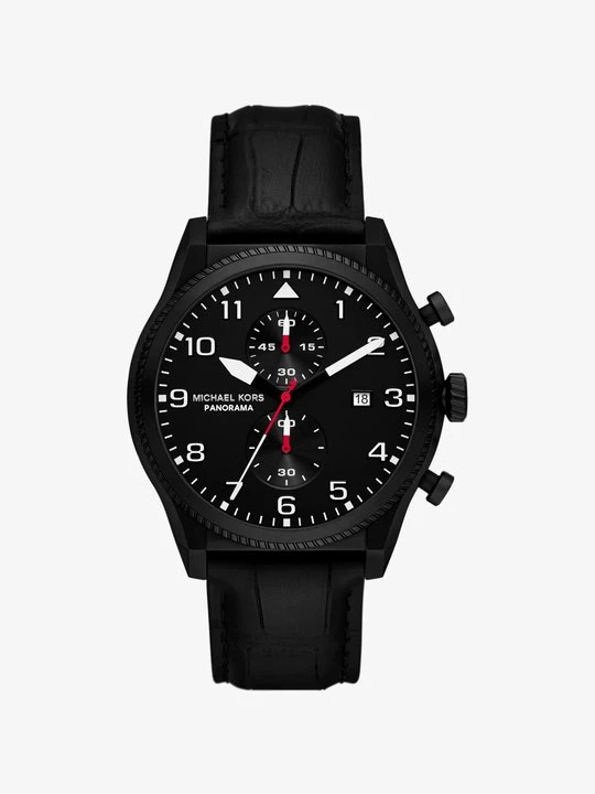 Zdjęcie produktu Zegarek z dużą kopertą Panorama w odcieniach czerni z paskiem ze skóry z fakturą łuski krokodyla Michael Kors CZARNY (Czarny)
