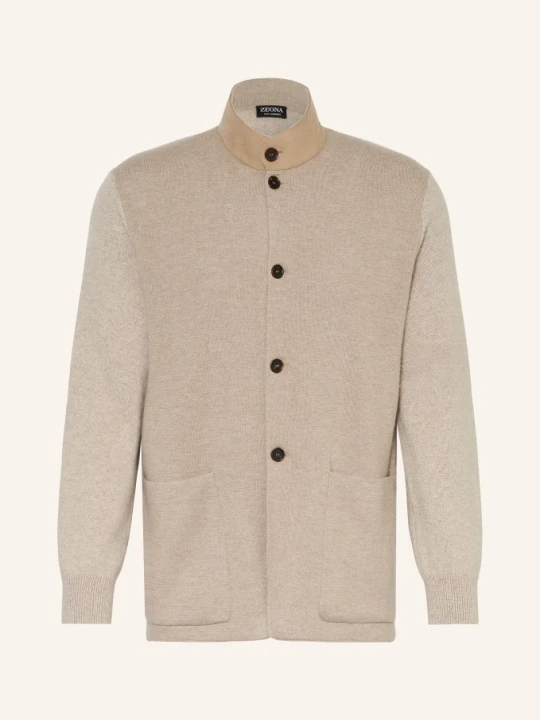 Zdjęcie produktu Zegna Kaszmirowy Sweter Z Skórzanymi Wykończeniami beige