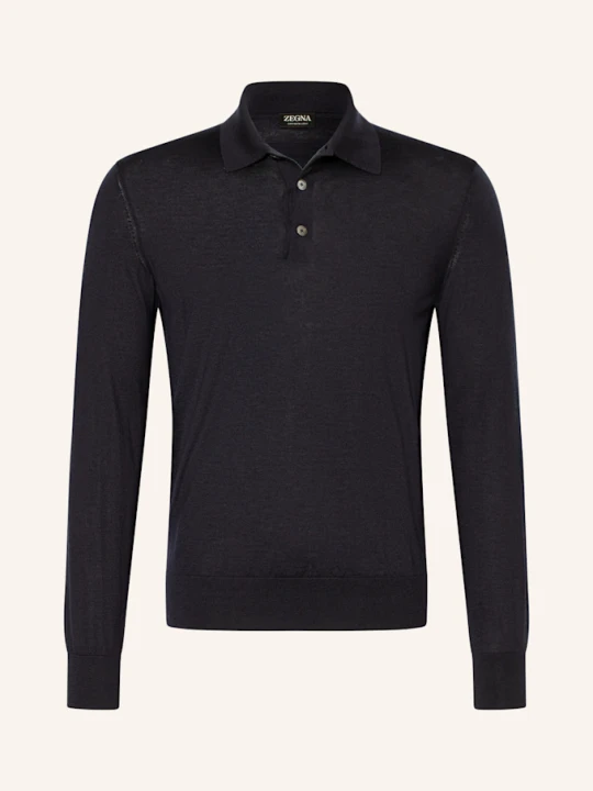 Zdjęcie produktu Zegna Koszulka Polo Z Dzianiny Z Dodatkiem Jedwabiu blau GRANATOWY