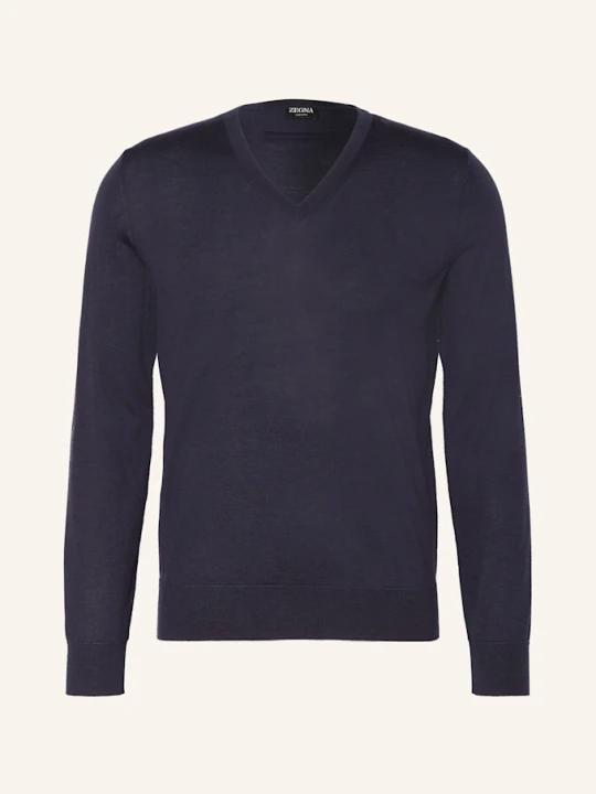 Zdjęcie produktu Zegna Sweter Z Kaszmiru Cashseta Z Dodatkiem Jedwabiu blau GRANATOWY