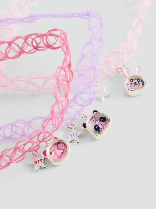 Zdjęcie produktu Zestaw 3 naszyjników choker różowy - Dzieci - Rozmiar uniwersalny - MANGO KIDS