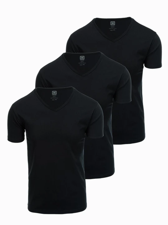 Zdjęcie produktu Zestaw bawełnianych męskich t-shirtów V-neck BASIC – 3x czarny V9 - Rozmiar: S Ombre Clothing