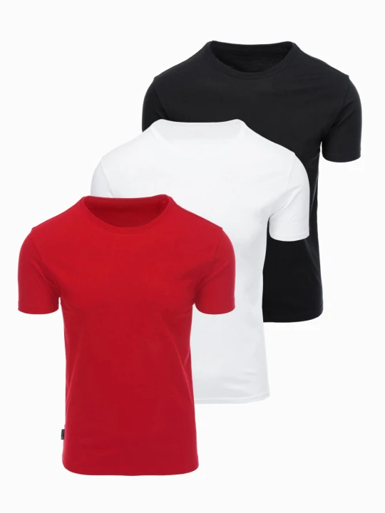 Zdjęcie produktu Zestaw bawełnianych t-shirtów męskich BASIC z okrągłym dekoltem – czarny / biały / dark red V6 - Rozmiar: S Ombre Clothing