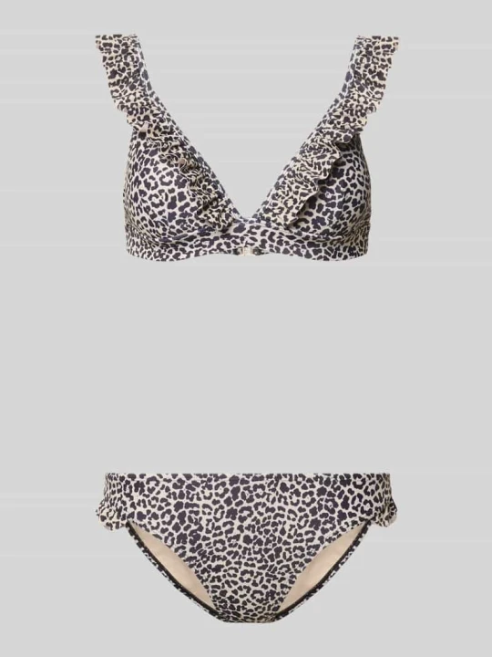 Zdjęcie produktu Zestaw bikini we wzór na całej powierzchni z falbanami Shiwi Beżowy
