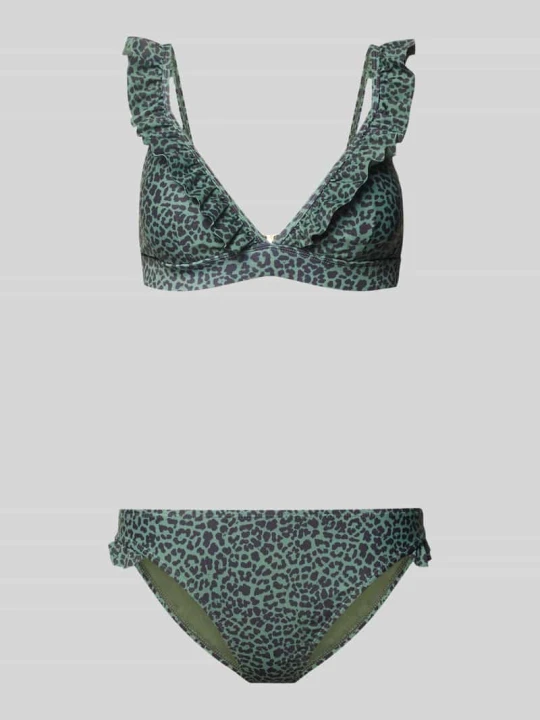 Zdjęcie produktu Zestaw bikini we wzór na całej powierzchni z falbanami Shiwi Oliwkowy