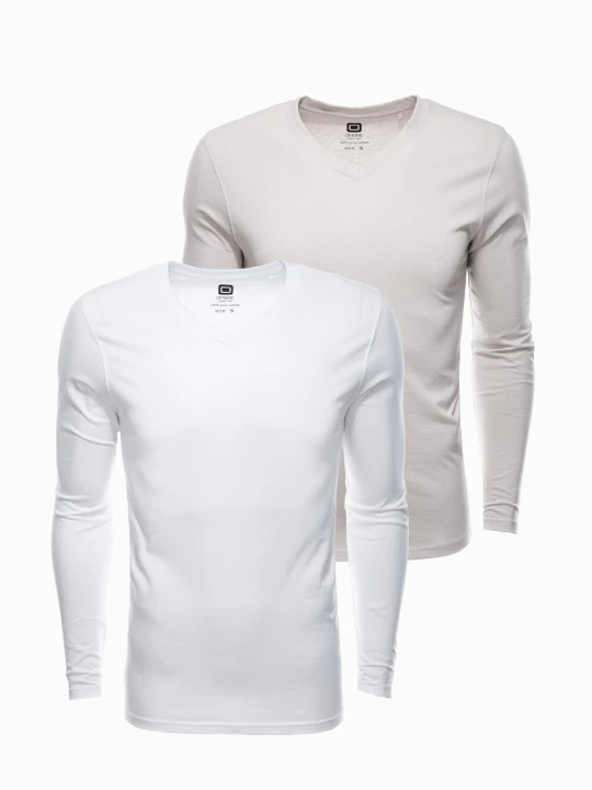 Zdjęcie produktu Zestaw longsleeve męski V-NECK - mix 2-pak V8 Ombre Clothing biały